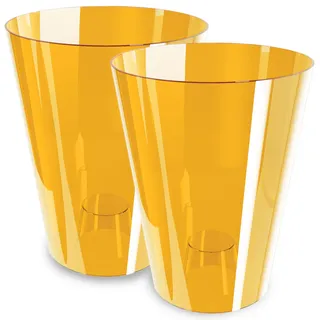 PECZEKO Orchideentopf Übertopf, 2er-Pack, transparent, Blumentopf, Blumenkübel für Orchidee, Pflanzentopf aus Kunststoff, Moderne, schlanke, Runde Form - 2er-Set - (Orange ø 12 cm)
