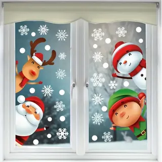 WandSticker4U®- 119 tlg. Fensterbilder Weihnachten Kinder MERRY CHRISTMAS bunt selbstklebend I Weihnachtsdeko Fenster Wichtel Elch Schneemann Schneeflocken wiederverwendbar groß