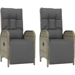 vidaXL Garten-Relaxsessel mit Kissen 2 Stk. Poly Rattan Grau - Grau