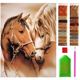 ARTULIO Diamond Painting Set – Zwei Pferde Porträt - 30x40 cm – 5D Diamant Painting Bilder DIY, Diamond Painting Erwachsene