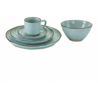 LOBERON Geschirr 30er Set Biarré, türkis | Bewusst unebenes Design, Ursprünglicher, mediterraner Charakter, Hochwertiges Steinzeug