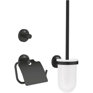 Grohe Start, 3in1 Toilettenset Gästebad, ohne Bohren (Toilettenbürste mit Halterung, Toilettenpapierhalter, Handtuchhalter, Kleben oder Bohren, mit Schrauben & Dübel, ohne Kleber), schwarz, 412042430
