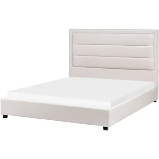 Beliani Bett mit Lattenrost 140/200 cm Hellbeige Rouen - Beige, Schwarz , Textil , 140x200 cm , Schlafzimmer, Betten