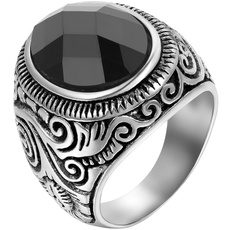 JewelryWe Schmuck Herren-Ring, Klassiker Retro Charm Schnitzerei, Edelstahl Glas, Schwarz Silber - Größe 57