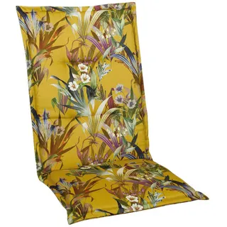 Sesselauflage , Blau, Braun, Gelb, Grün, Rosa, Weiß , Textil , Blume , Füllung: Schaumstoff, Vlies , 48x4x109 cm , Made in Germany , mittels Bändern zu befestigen , Gartenmöbel, Gartenpolster & Auflagen, Sesselauflagen
