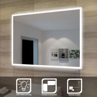 SONNI Badspiegel 80 x 60cm mit LED energiesparend Beleuchtung IP44 Kupferfrei und bleifrei Spiegel Randmatter Lichtstreifen Wandspiegel - Kupfer