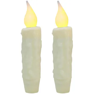 CVHOMEDECO. Echtwachs, handgetaucht, batteriebetrieben, LED-Timer, Spitzkerzen, Landhaus, primitive flammenlose Lichter, Dekoration, 11,4 cm, elfenbeinfarben, 2 Stück in einer Packung