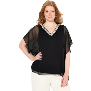 Ulla Popken Damen Chiffonbluse mit Beschmückung Bluse, schwarz, 46-48