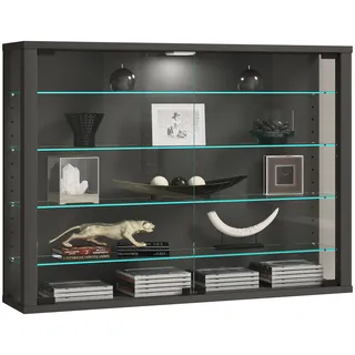 Wandregal VCM "Wandvitrine Hängevitrine Glasvitrine Vitrosa L", schwarz (anthrazit), B:83cm T:18cm, Regale, Wandregal