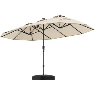 FANTASK Doppelsonnenschirm XXL, 450 x 260 cm, Sonnenschirm Groß mit Ständer und LED-Solar-Beleuchtung, UPF 50+, Terrassenschirm mit Kurbel, Marktschirm, Gartenschirm für Garten, Terrasse (Beige)