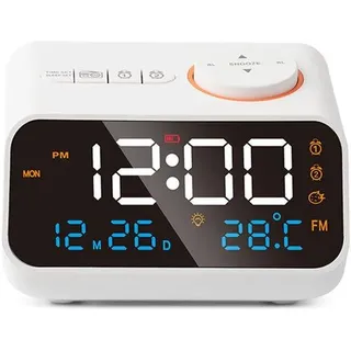 Digitale Wekker mit FM-Radio - LED-Display - Timer - Snooze - Wecker für Kinder - Tafeluhr mit FM-Funk - Wecker ohne Tickgeräusch (Weiß) - Weiß
