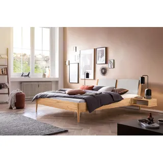 Hasena Massivholzbett, Kopfteil gepolstert Pistoia, Farbe: Wildbuche natur, geölt, Bezugsfarbe: Pepe grey, verschiedene Größen - 20 cm/180 x 210 cm