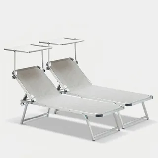 2er Set Aluminium Sonnenliegen mit Sonnendach Nettuno - Grau - Grau