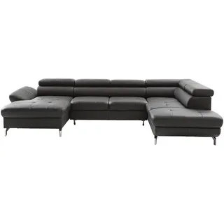 Novel Wohnlandschaft , Schwarz , Leder , Echtleder , Rindleder , Uni , U-Form , 340x220 cm , Lederauswahl, seitenverkehrt erhältlich, Hocker erhältlich , Wohnzimmer, Sofas & Couches, Wohnlandschaften, Ecksofas mit Schlaffunktion