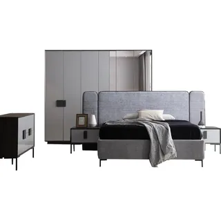 Graue Schlafzimmer garnitur Doppelbett Schrank Schminktische 2x Konsole - Grau