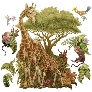 Tulup Aufkleber 130x195 cm Safari Tiere , Grün , Kunststoff , 130x195x0.1 cm , Tapeten & Wandverkleidungen, Wandtattoos & Sticker, Wandtattoos