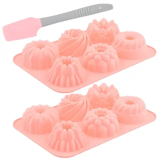 Alyxen 2 Stück Gugelhupfform, Backform aus Silikon mit Spatel,Wiederverwendbare für Chiffonkuchen, Muffins, Mousse