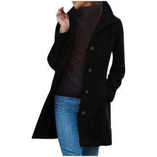 Mantel Damen Herbst Winter Wollmantel Lang Trenchcoat Elegant Wintermantel Übergangsmantel Parka mit Reverskragen Langarm Cardigan Einfarbig Herbstmantel Outdoor Jacken Grosse Grössen