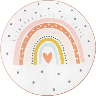 Paco Home "Chicos 552", rund 2 mm Höhe Flachgewebe, Kinder Design, Motiv Regenbogen, Pastell-Farben,