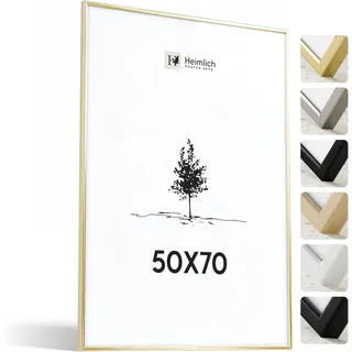 Heimlich® - Bilderrahmen - 50x70 cm, Aluminiummetall, Gold - Großer DIY-Collage-Rahmen mit Folienabdeckung - Nur zur Wandmontage