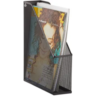 Relaxdays Stehsammler A4 Metallgeflecht, Stehordner, bis C4, Archivbox, Ösen für Wandmontage, Dokumentenablage, schwarz