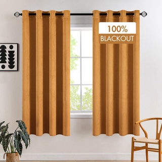 MIULEE Vorhänge Kurz 100% Blickdicht Samt Kurze Gardinen für Schlafzimmer Blickdicht thermische Vorhänge mit Ösen Kälteschutz Verdunklungsvorhang 2er Set, HxB 175x140 cm Goldbraun