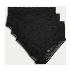 Womens M&S Collection 3er-Pack hoch geschnittene Brazilian-Slips mit Spitze und FlexifitTM - Black, Black, UK 6 (EU 34)