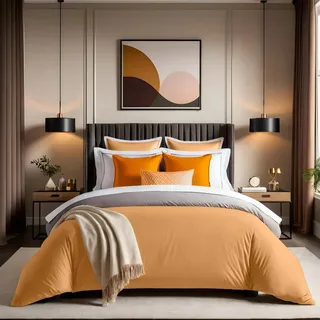Nuit Des Rêves Premium Ranforce Single Quilt Cover (135 x 200 cm), 100% Cotton, Orange | Button Closure, 155 Thread Count | Machine Washable at 30°C, Soft & Durable, Twin