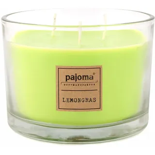 pajoma® Duftkerze Lemongras 340g Wachsgewicht | 3-Docht Soja-Paraffin-Wachsgemisch | mit Holzdeckel - ca. 40 Std. Brenndauer | Hochwertiger Raumduft im Glas