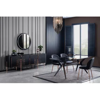 Moderner Set Esszimmer Esstisch 4x Stühle Sideboard Spiegel Neu 7tlg. - Schwarz