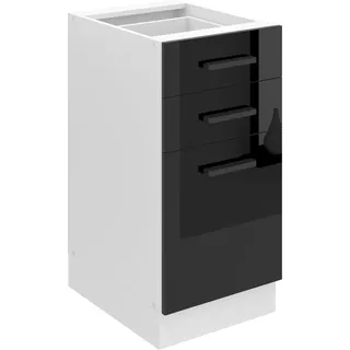 Belini Unterschrank Küche, Küchenunterschrank 40 cm Breite. SDSZ Küchenunterschrank ohne Arbeitsplatte. Küchenschrank mit Schubladen, Schwarz Hochglanz - Schwarz