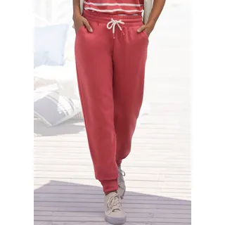 Sweathose H.I.S, Damen, Gr. 36/38, N-Gr, rot, Obermaterial: 60% Baumwolle, 40% Polyester, unifarben, bequem lang, Hosen Sweathose, mit elastischem Tunnelzugbund