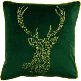 furn. Wald Fauna Hirsch Polyester gefülltes Kissen, Smaragd, 50 x 50cm