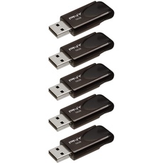 PNY Attaché 4 Flash-Laufwerke USB 2.0 mit Sliding Capless Design, Schwarz, 5x16GB
