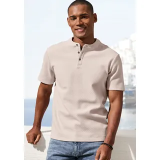 T-Shirt JOHN DEVIN "Kurzarm-Poloshirt aus Struktur-Qualität", Herren, Gr. 3XL (64/66), creme, Obermaterial: 83% Baumwolle, 16% Polyester, 1% Elasthan, Strukturmuster, regular fit normal, Rundhals, abgesteppte Kante, Shirts T-Shirt, mit modischem Stehkragen und Knopfleiste, Topseller