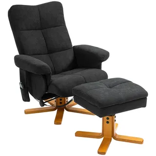 Homcom Relaxsessel mit Fußhocker, Stauraum, Massagesessel mit Liegefunktion Schwarz , Holz , Echtholz , Füllung: Schaumstoff,Schaumstoff , einzeln stellbar , 86x99x80 cm , Wohnzimmer, Sessel, Relaxsessel