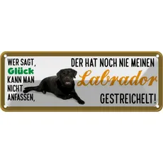 Blechschild 27x10 cm - Labrador Hund gestreichelt