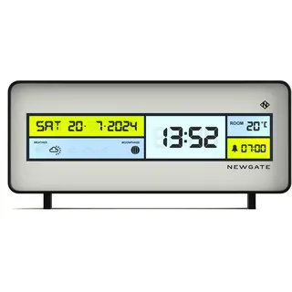 NEWGATE® Futurama Moderner LCD-Wecker – Nachttischuhr – Schreibtischuhr – Digitalwecker – Schlafzimmerzubehör – LCD-Display – Bürouhr – 12/24-Stunden-Anzeige – Weiß