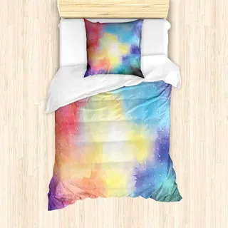 ABAKUHAUS Bunt Bettbezug Set für Einzelbetten, Aquarell Stern Galaxy, Milbensicher Allergiker geeignet mit Kissenbezug, Schwarz Weiß Avocado Grüne - Bunt