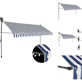 vidaXL Einziehbare Markise Handbetrieben mit LED 400 cm Blau und Weiß - Markisen - Blau