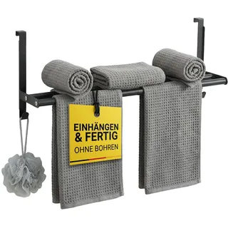 MDCASA Premium Handtuchstange I Handtuchhalter ohne Bohren & verstellbar inkl. Kratzschutz I Stabiler Handtuchhalter Tür für alle gängigen Türen