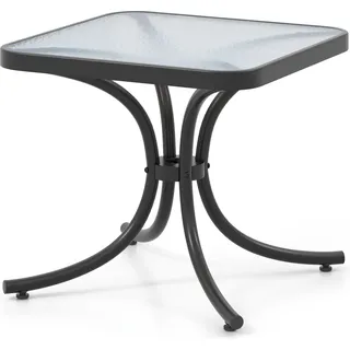 COSTWAY Beistelltisch, kleiner Gartentisch, Balkontisch wetterfest, Kaffeetisch mit Tischplatte aus gehärtetem Glas, 50x50x45cm - Schwarz, Transparent