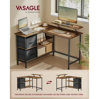 VASAGLE  L-förmige Schreibtisch Eckschreibtisch  Computertisch mit Schubladen 115cm Vintage