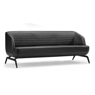 Schwarz-Weiße Couchgarnitur Luxuruiöse 2x Dreisitzer Ledersessel 3tlg - Weiß