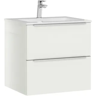 Nobilia Waschtischkombi , Weiß, Edelstahlfarben , Metall , 2 Schublade(n) Schubladen , 61 cm , Blauer Engel, Pefc, Goldenes M, Made in Germany, Tcsa, Carb2, DGM-Emissionslabel , Zusatzausstattung erhältlich, hängend , Badezimmer, Waschbecken & Armaturen, Waschtische