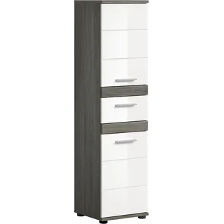 WELLTIME Hochschrank WELLTIME "LUCCA, TOPSELLER, Höhe 137 cm, 2 Türen, 1 Schubkasten, 2 Fachböden", weiß (rauchsilber nachbildung, weiß hochglanz tiefzieh), B:35cm H:137cm T:31cm, FSC-zertifizierter Holzwerkstoff, Schränke, Hochschrank, Badschrank, Bad-Möbel, 