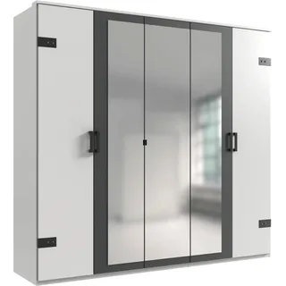 Kleiderschrank WIMEX "Stockholm, rustikale Optik im Industrial Design, Made in Germany", weiß (weiß, graphitfarben), B:225cm H:210cm T:58cm, Schränke, Kleiderschrank, mit Spiegel, 225x58x210 cm, Made in Germany