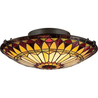 Elstead Lighting Deckenleuchte West End 2xE27 75W Tiffany Glas Weinlese-Bronze H:14.8cm Ø42cm dimmbar im Tiffany-Design