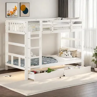 Kinderbett - Etagenbett - 140 x 200 cm - Holz - Mit Treppe - 2 Schubladen - Mit Stauraum - Für 2 Kinder