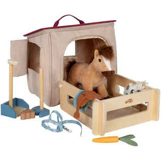 Small Foot Company small Foot Spielset Pferd mit Stall und Zubehör in der Tasche, Plüschpferd mit vielseitiger REIT- und Pflegeausstattung, für Kinder ab 2 Jahren, 12731, Spielzeug-Set